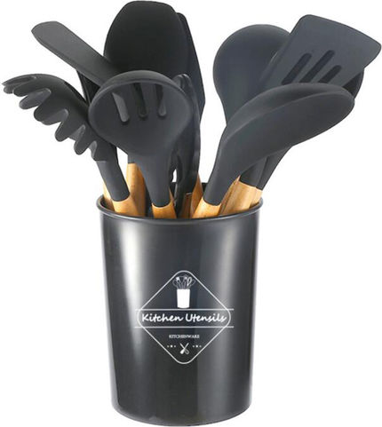 Silicone Cooking Utensil Set Black 12pcs