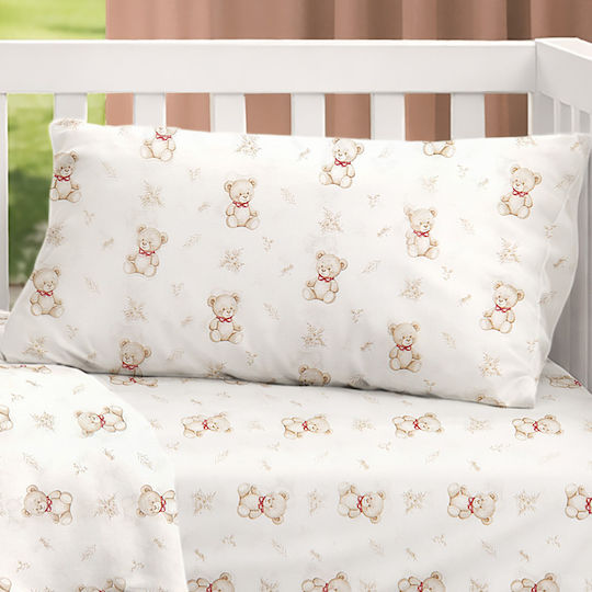Dimcol Newborn Bear 716 Kids Pillowcase Made of 100% Cotton 50x70cm White-Beige