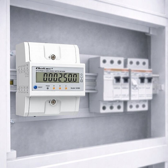 Qoltec Analizator de Energie pentru Panou Electric Digital pe Șină Trifazat UMQTCU000270