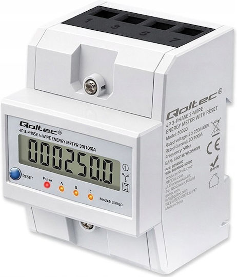 Qoltec Analizator de Energie pentru Panou Electric Digital pe Șină Trifazat UMQTCU000270
