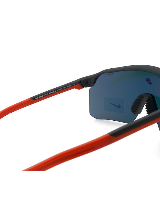 Nike Expedition Shield Unisex Sunglasses With Orange Horn-Rimmed Frame And Orange Mirror Lens