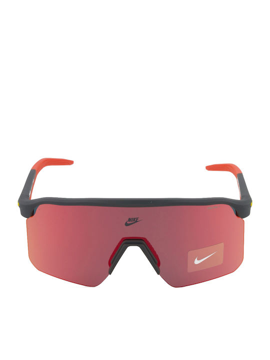 Nike Expedition Shield Unisex Sunglasses With Orange Horn-Rimmed Frame And Orange Mirror Lens