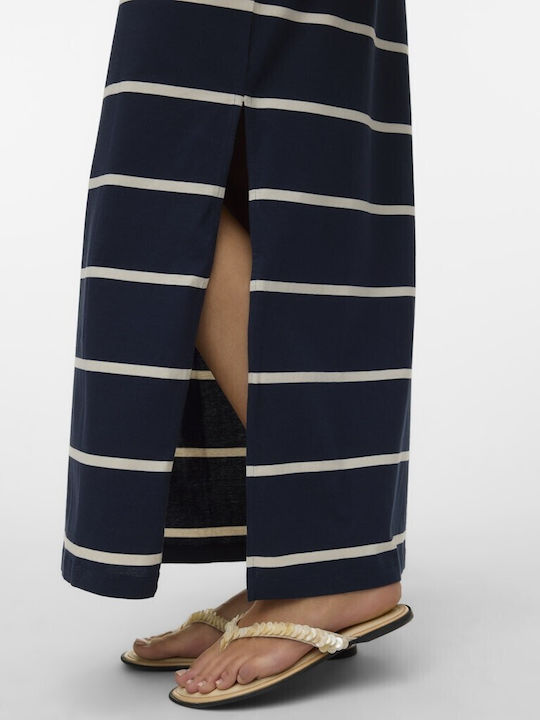 Summer Maxi Dress with Slit Navy Blue