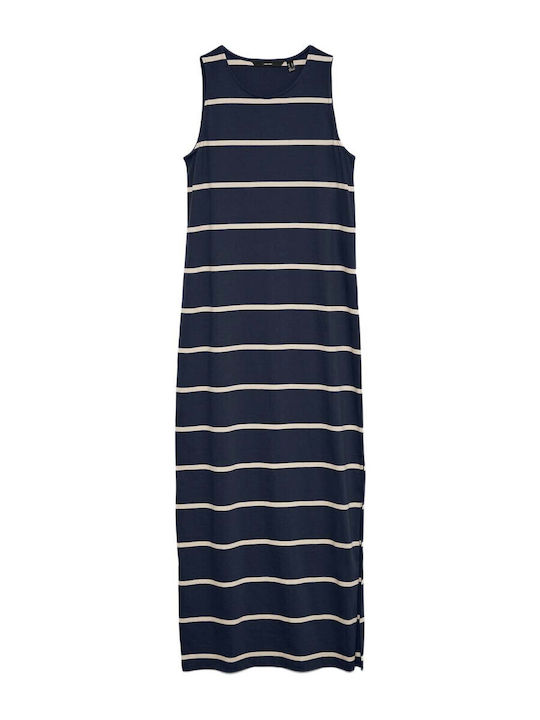 Summer Maxi Dress with Slit Navy Blue