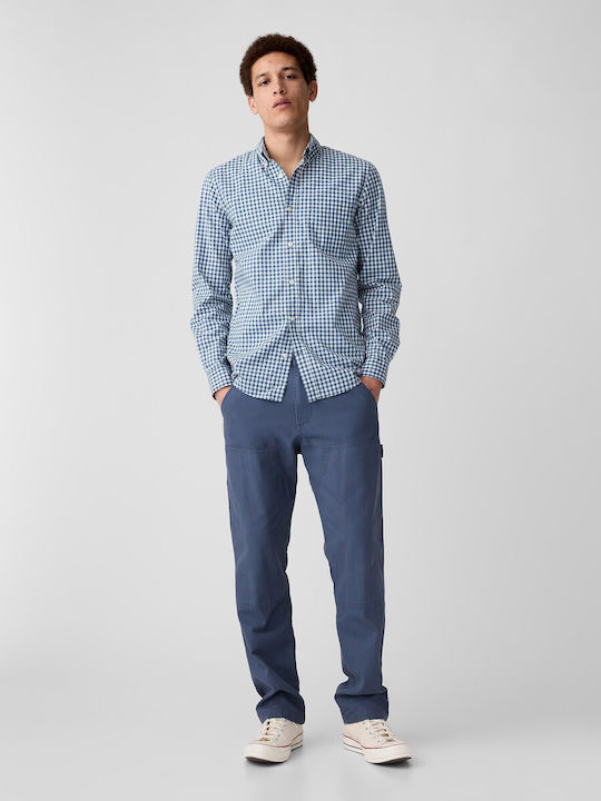 Long-sleeved Cotton Shirt Checked Blue