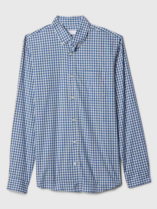 Long-sleeved Cotton Shirt Checked Blue