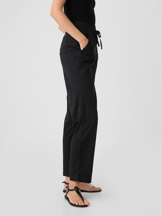 Women's Fabric Capri Trousers with Elastic Straight Line Black