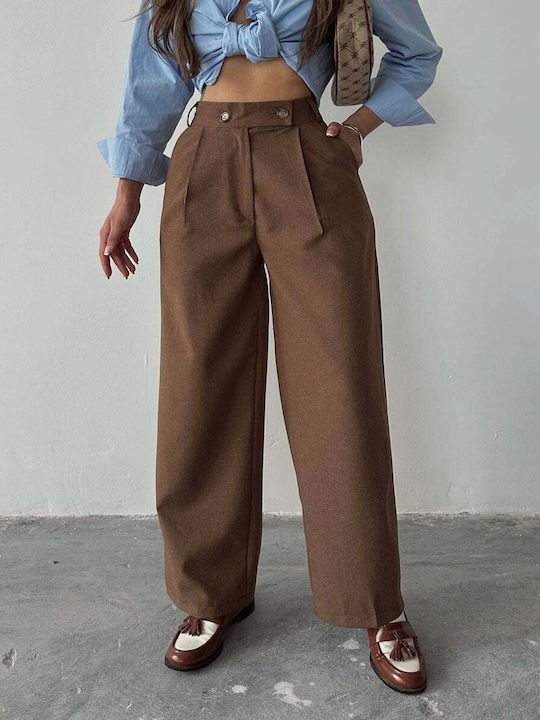 Women's High Rise Palazzo Fit Pantaloons Brown