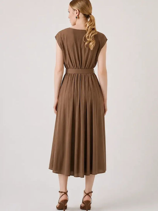 Summer Midi Wrap Dress Brown