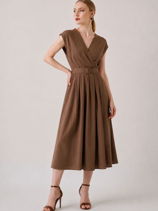 Summer Midi Wrap Dress Brown
