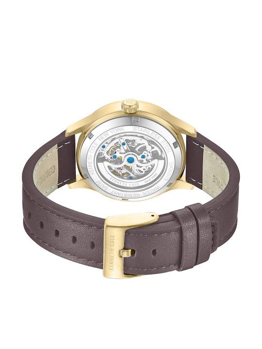 Kenneth Cole Men's Watch 43.5mm Automatic With Brown Leather Strap
