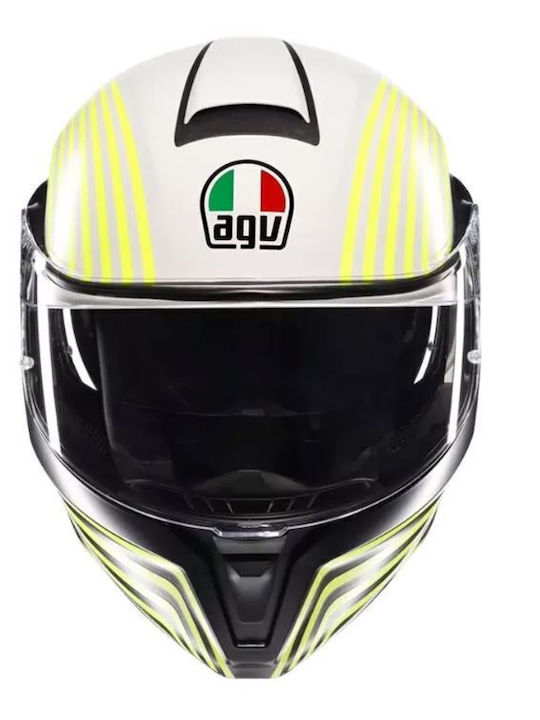 AGV Streetmodular Iseo Matt Weiß/Schwarz/Gelb Fluoreszieren Flip-Up Motorradhelm ECE 22.06 Gewicht 1690g mit Pinlock und Sonnenvisier