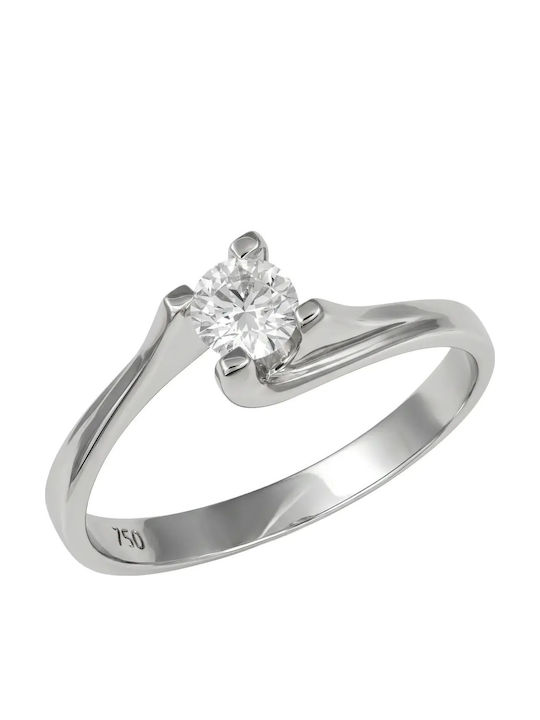Single Stone Ring In 18K White Gold With Diamond