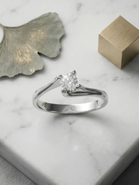 Single Stone Ring In 18K White Gold With Diamond