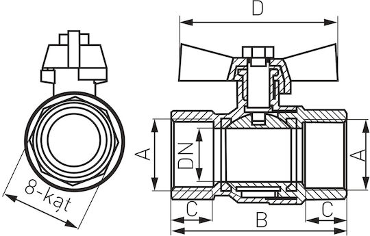 Ball Valve F-f Schmetterlings 1-2" Herkules