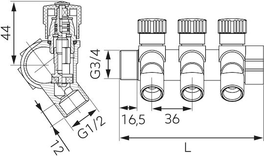 Sanitär 2-Wege Verteiler 3-4"x1-2" Professionelles Messing System