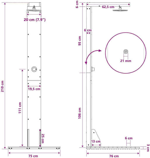 vidaXL Pool Shower 76x210 cm Brown