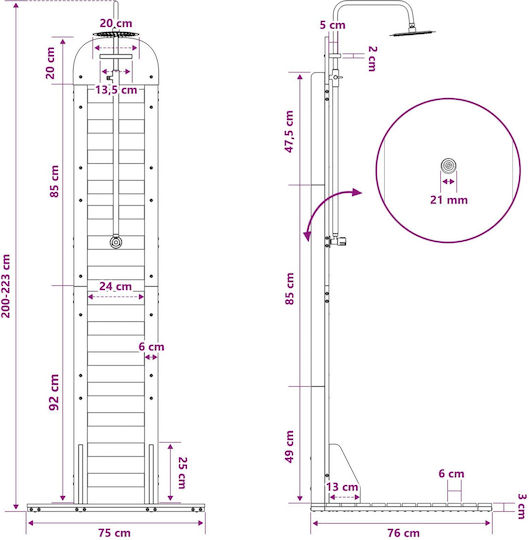 vidaXL Ντουζιέρα Πισίνας 76x223εκ. Λευκή