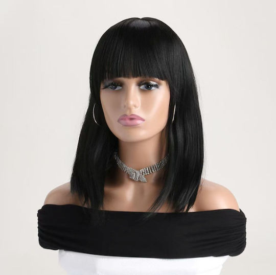 Aph Περούκα Μαύρο Μαλλί Αφέλειες Wig Black Hair Bangs Wig-420
