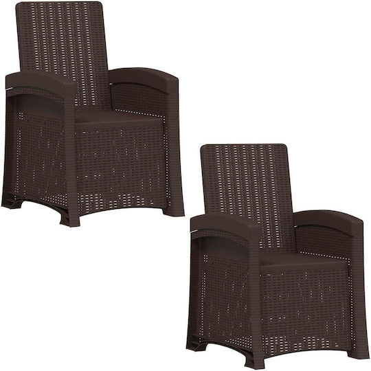 Πολυθρόνα Εξωτερικού Χώρου Rattan Καφέ 2τμχ 56x63x92εκ.