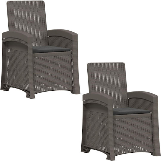 vidaXL Outdoor Chair Rattan Grey 2 Pieces 56x63x92cm