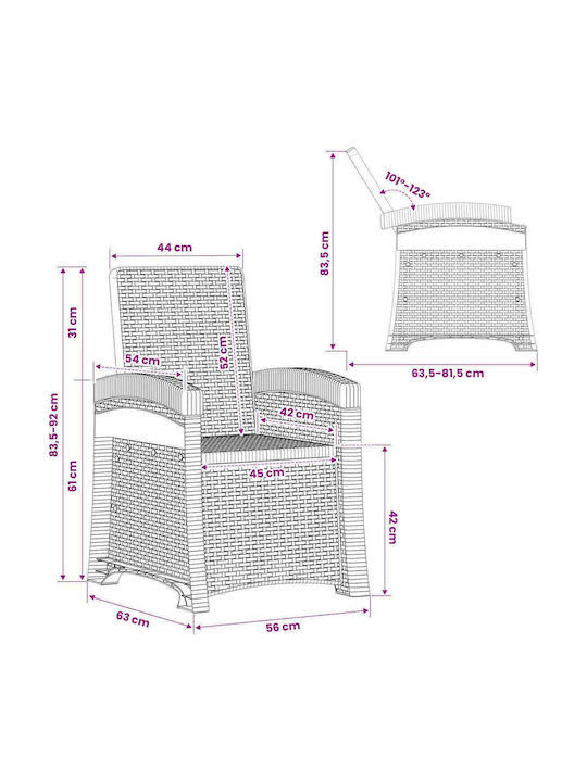 Fotoliu De Exterior Din Rattan Alb Cu Pernă 56x63x92cm