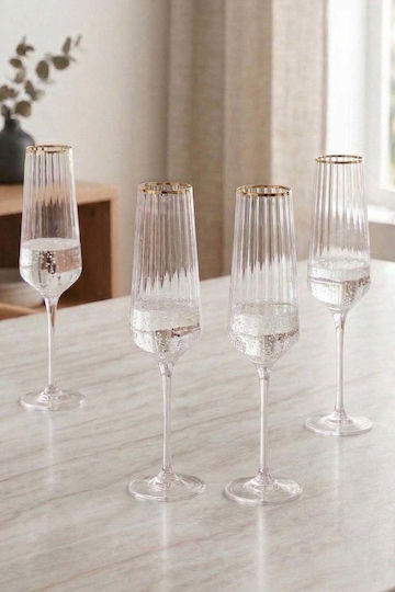 SteweHome Set Brillen Champagner aus Glas Kelch 220ml 4 Stück