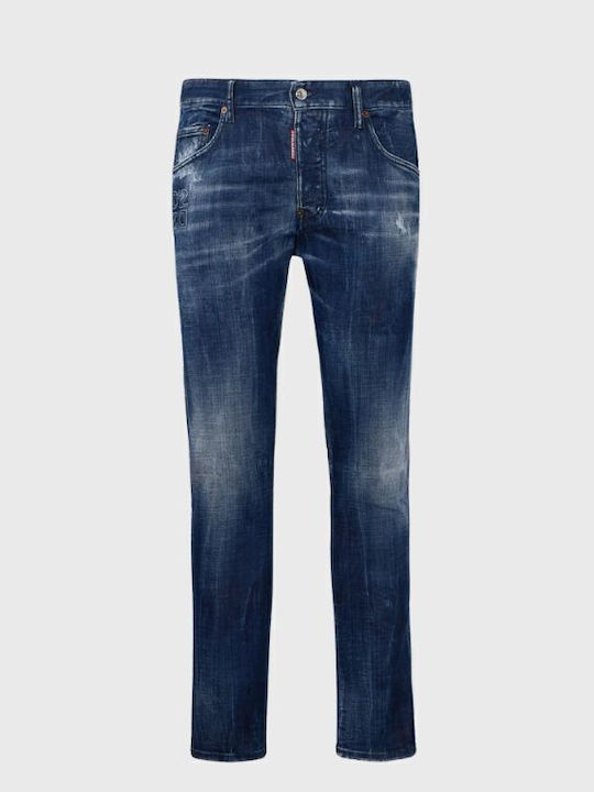 Skater Men's Elastic Jeans Pants with Loose Fit Blue
