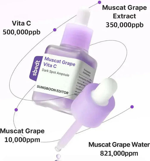 Sungboon Editor Muscat Grape Vita C Dark Spot Ampoule Ampoule Face Serum with Vitamin C for Brightening & Dark Spots 40ml