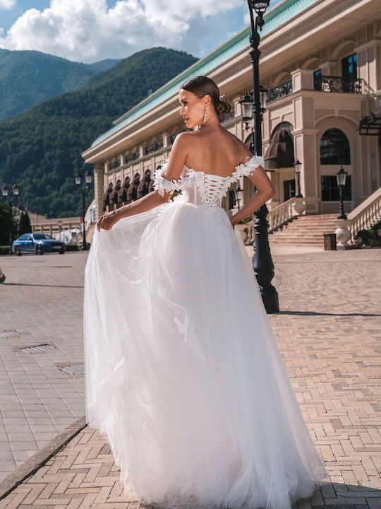 Rusalka Maxi Wedding Dress Strapless Open Back with Tulle and Mesh White