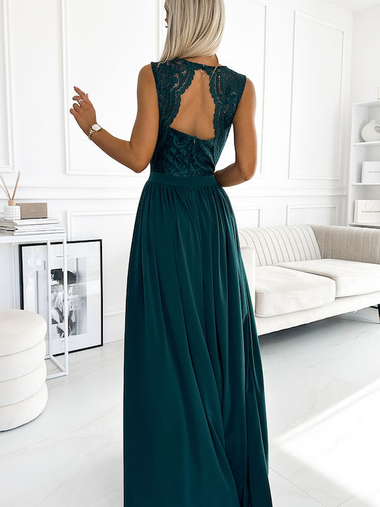 Summer Maxi Evening Dress Open Back with Lace Green