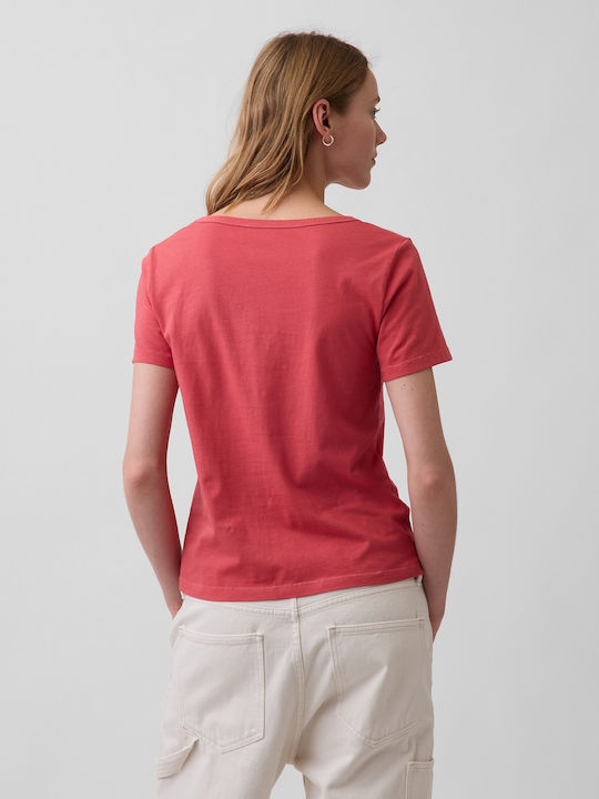Women's Crop Cotton Short Sleeve Top with V-Neckline Chakra Red