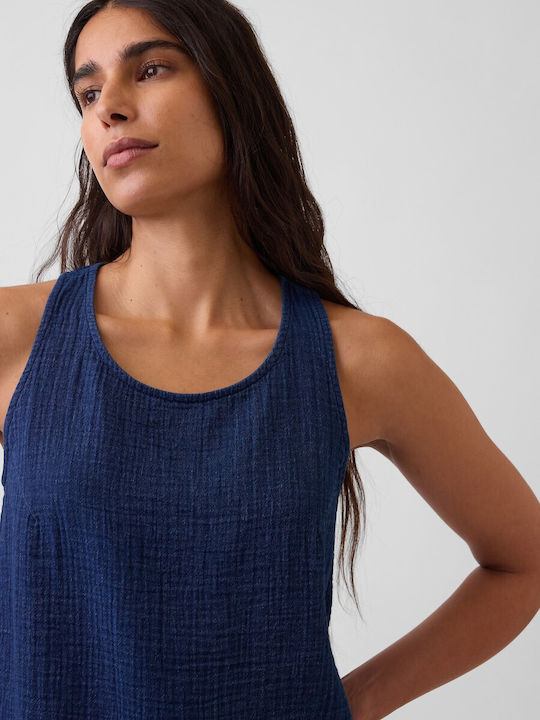 Γυναικείο Crop Top Βαμβακερό Αμάνικο Navy Blue Wash