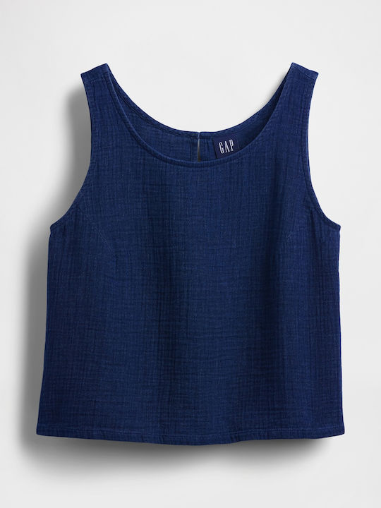 Γυναικείο Crop Top Βαμβακερό Αμάνικο Navy Blue Wash