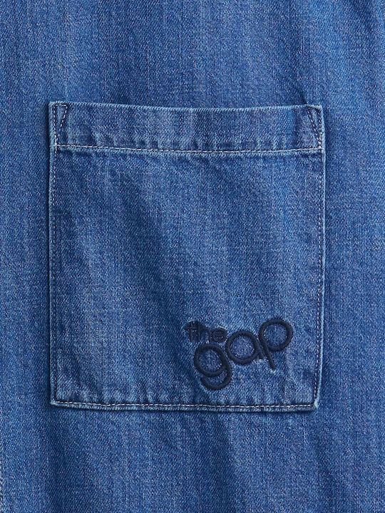 Short Sleeve Denim Shirt in Wide Fit Medium Indigo