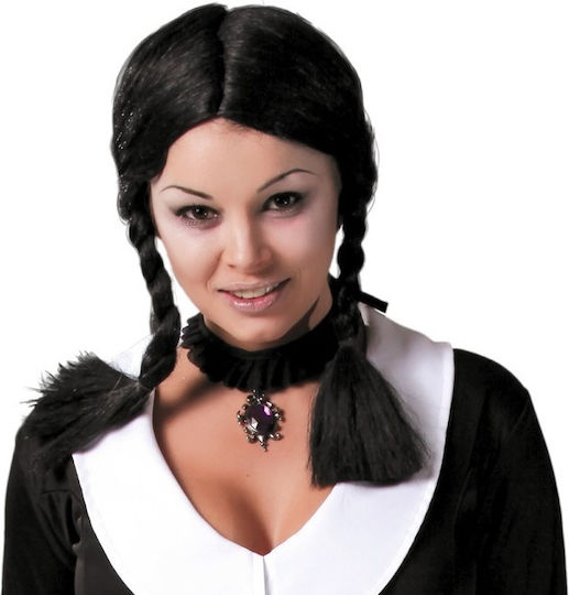 Perucă Wednesday Păr Negru Împletituri Halloween