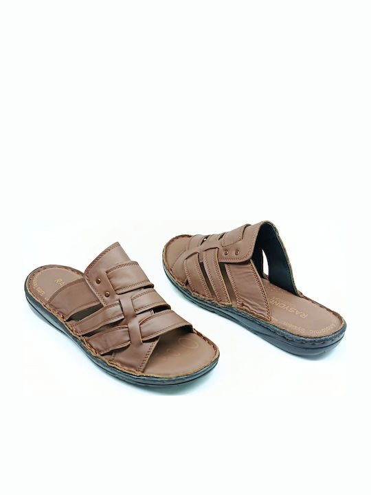 Leather Men's Sandals In Tabac Brown Colour