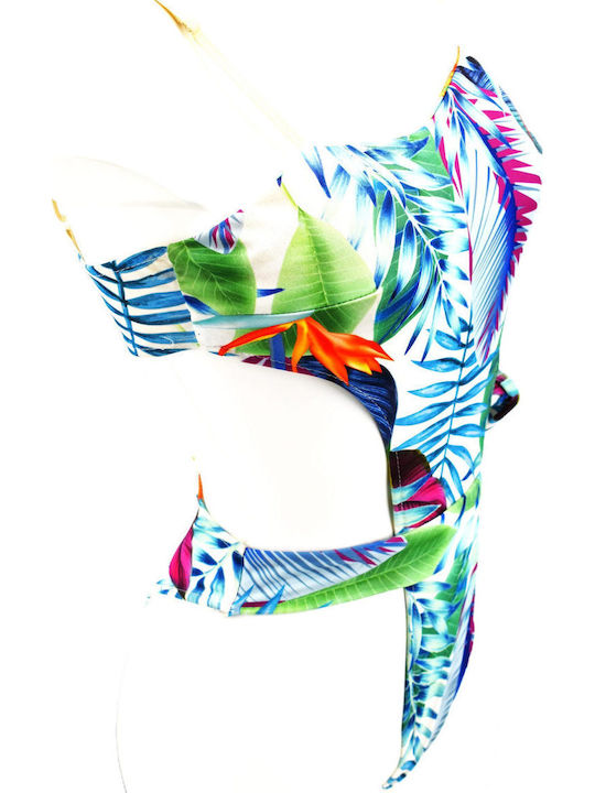 One Piece Swimsuit Leaf Floral Tied At The Waist