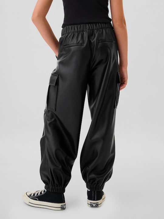 Παιδικό Παντελόνι Cargo Δερμάτινο Black Faux Leather Pull-on