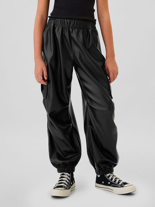 Παιδικό Παντελόνι Cargo Δερμάτινο Black Faux Leather Pull-on