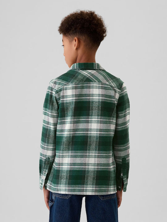 Kids Checked Long-Sleeved Green Shirt
