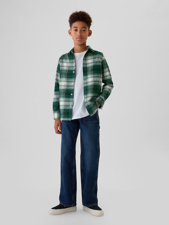 Kids Checked Long-Sleeved Green Shirt