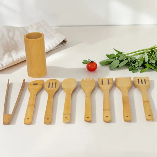Set De Ustensile De Gătit Din Lemn Cu Suport 9 Bucăți Cb2501