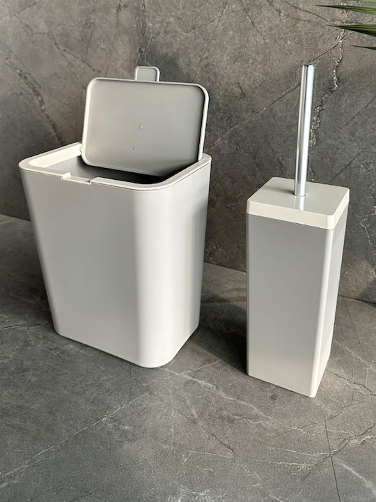 SteweHome Plastic Bathroom Brush and Trash Can Set 6l Beige