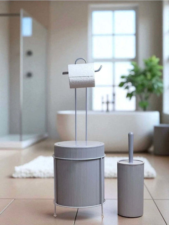 SteweHome Metallic Bathroom Brush and Trash Can Set Grey