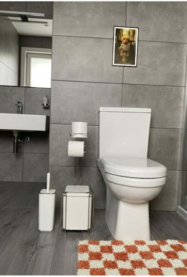 SteweHome Plastic Bathroom Brush and Trash Can Set White