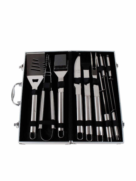 10-piece Grill Accessory Set Aluminum Case Long Utensils