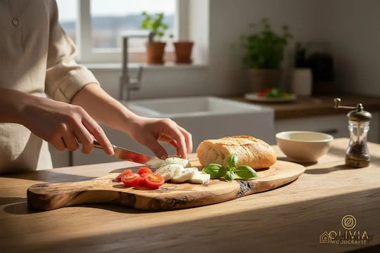 Μοναδικό Χειροποίητο Ξύλο Κοπής & Σερβιρίσματος Ελιάς Με Χερούλι 38x15 Εκ