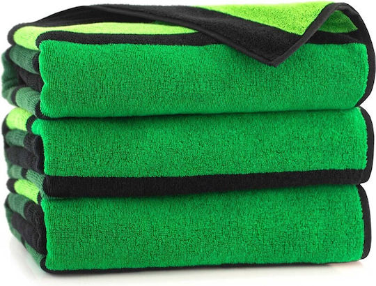 Kinder-Strandtuch 100x160 Doppelseitig Grün Schwarz Streifen Terry 380 G/m2 8881/3
