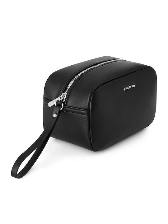 Neseser Cosmetic Din Eco-piele Zagatto Negru Dimensiuni 22x13.5x12 Cm Neseser De Călătorie Pentru Articole De Toaletă Universal Neseser De Machiaj Spațios Ușor Mâner De Transport Zg1021